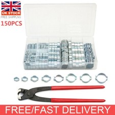 150x Double Ear Clamp O Clips Kit Crimp Air Silicone Petrol Water Fuel Hose Pipe