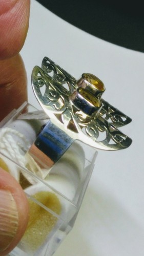 BELLISSIMO ANELLO IN ARGENTO STERLING 925 CITRINO NATURALE MISURA 8,0-8,25 & 9,0-9,25! - Foto 5 di 11