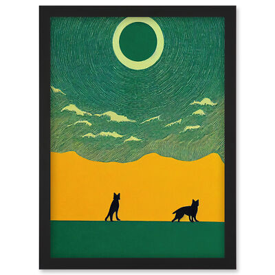 Abstrakte Wölfe minimalistisch surrealer Himmel gerahmt Wandbild Bild Druck A4