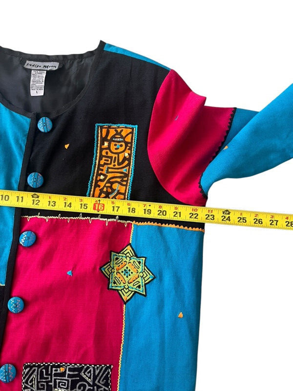 Vintage Indigo Moon Patchwork Boho Embroidered Ar… - image 7