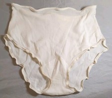 VTG Cream Frilly Nylon Stretchy Semi Sheer Briefs Granny Panties 6 Medium NWOT