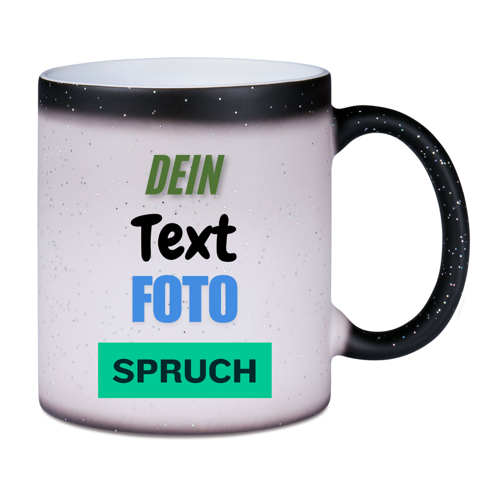 Glitzer Zauber Farbwechsel Tasse Magic personalisiert Foto Spruch Valentinstag