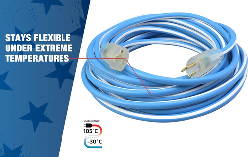 1639SW0061 12/3 100' SJEOW Supreme Extension Cord, Blue/White - Picture 4 of 12