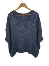 Free People Size XS Oversized Stardust Sequin Batwing Gray Sweater Wool/angora