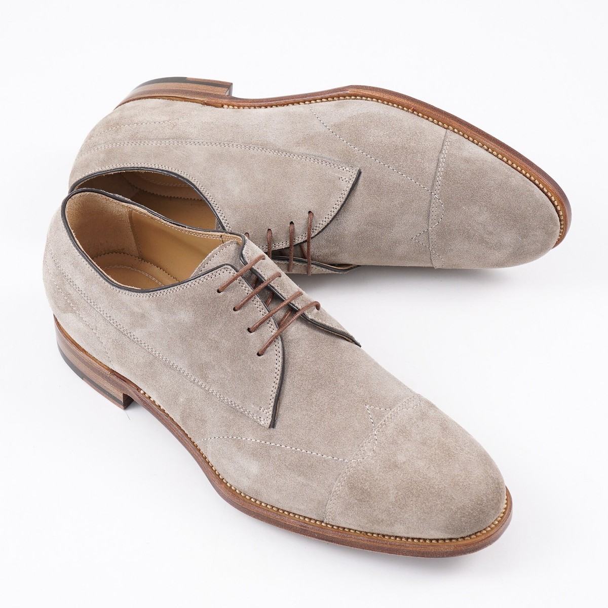 Kiton Napoli Gray-Beige Soft Calfskin Suede Derby US (Eu 42) Dress Shoes