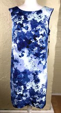 Adrianna Papell Blue Printed Faille Simple Cocktail Dress Size 10