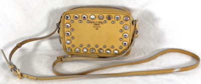 PRADA Borchie Crystal Studded Yellow Leather Camara Bag PRADA Borchie Crystal Studded Yellow Leather Camara Bag