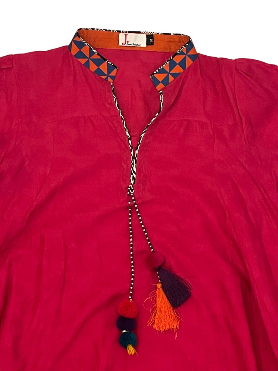 Junaid Jamshed Womens M Fuschia 3/4 Sleeves Tassels Pakistan Long Dress View 2