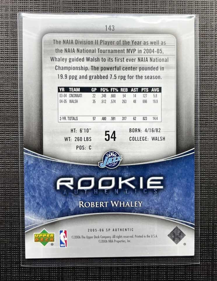 2005-06 SP Authentic Rookie Authentics /999 Robert Whaley #143 Rookie RC - Image 2 of 2