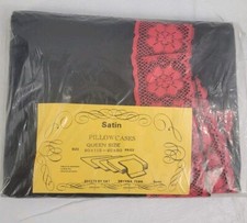 Black Satin Pillowcases with Red Lace Queen Size Set of 2 New in Pkg