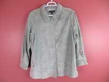 Ltr0658- Dialogue Womens Suede Leather Coat Jacket Soft Sage Multi Floral Sz 1x