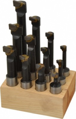 12 Pc C6 Carbide-Tip Boring Bars: 5/16 to 11/16'' Min Diam, 3/4 to 3-3/4'' Max Dep