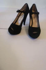 *Womens Gastone Lucioli Black Suede Peep Toe Platform Heels 36 US/6