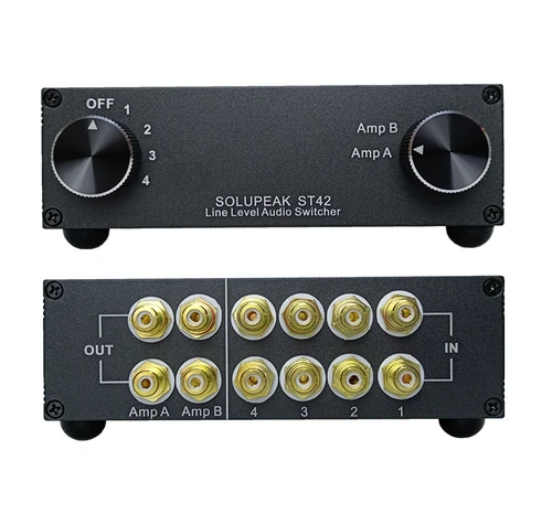 4-Way RCA audio switch Source signal input Switcher 4 IN 2 OUT Selector box ST42