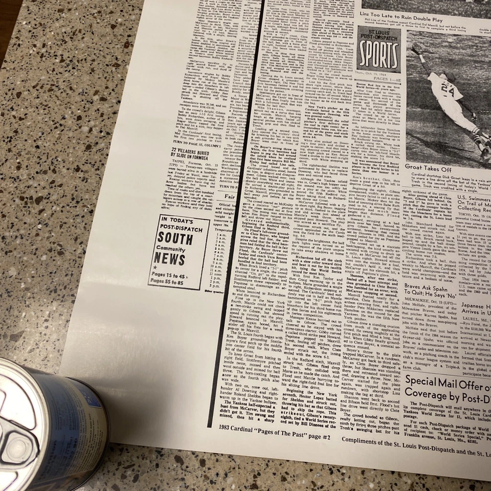 St. Louis Post Dispatch 1964 World Champs St. Louis Cardinals Poster 22.5"x17.5" - Image 4 of 4