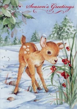 Deer Smelling Flowers Designer Greetings Christmas Card