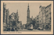 Danzig AK Langermarkt + Rathaus Werbestempel nach Dessau 1937 (2488)
