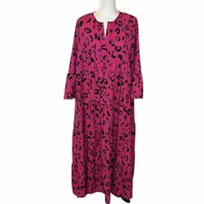 Pink Leopard Maxi Dress XL Long Sleeve Tiered Flowing Boho Office Work Casual