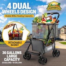 Shopping Cart Upgrade Triple Folding Grocery Cart on Wheels 80lbs for Groceries