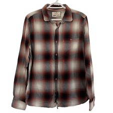 Men's Red/Gray Plaid Flannel Long Sleeve Button Up Shirt Size 42/Large Fall Cozy