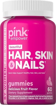 Hair Skin Nails Gummies | 60 Count | Plus Collagen & Biotin | Non-GMO| by PINK