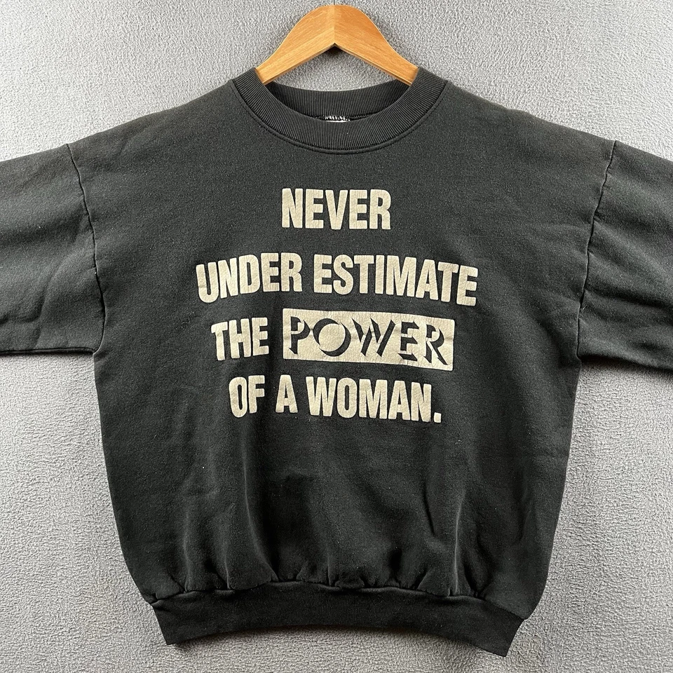 Vintage Feminist Sweatshirt Adult Large Black 90s Power Of A Woman Feminism 90s - Image 3 of 4