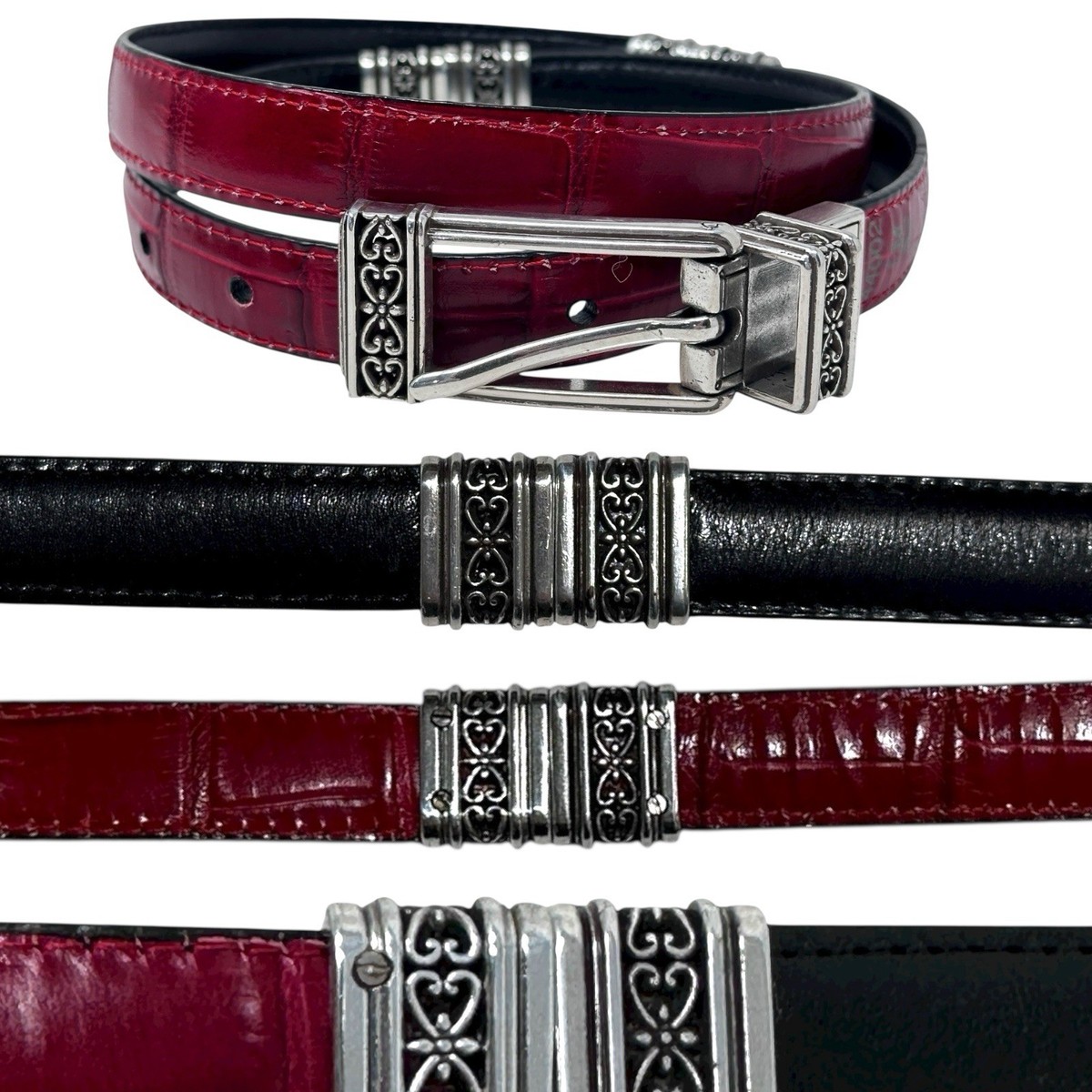 Vintage 90s Brighton 44002 Black & Red Croc Leather 