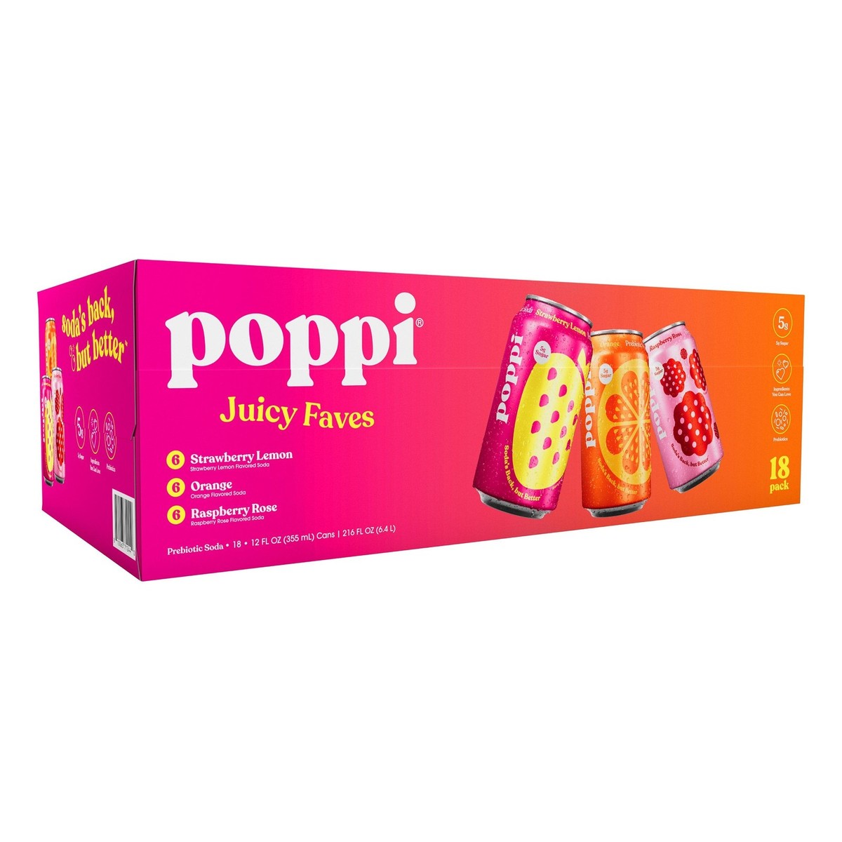Poppi Prebiotic Soda, Juicy Faves, Variety Pack, 12 fl oz, 18-pack