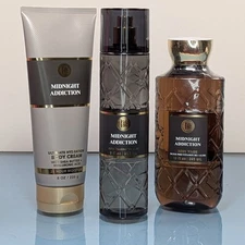 MIDNIGHT ADDICTION 3 Pc Fragrance Mist Body Wash Cream Opium Plum Black Coffee