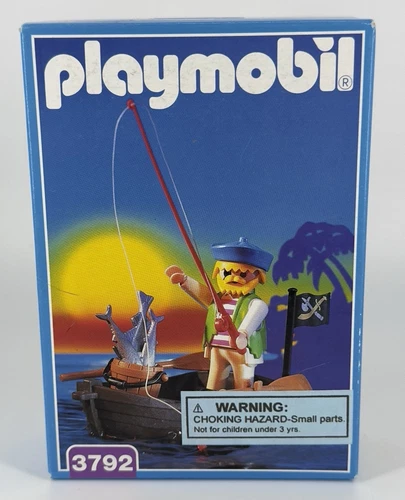 Playmobil Geobra 3792  Pirate Fisherman Row Boat & Fish Retired Vintage 1996 NIB