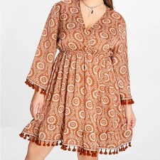 Surplice Neck Floral Tassel Detail Short Dress