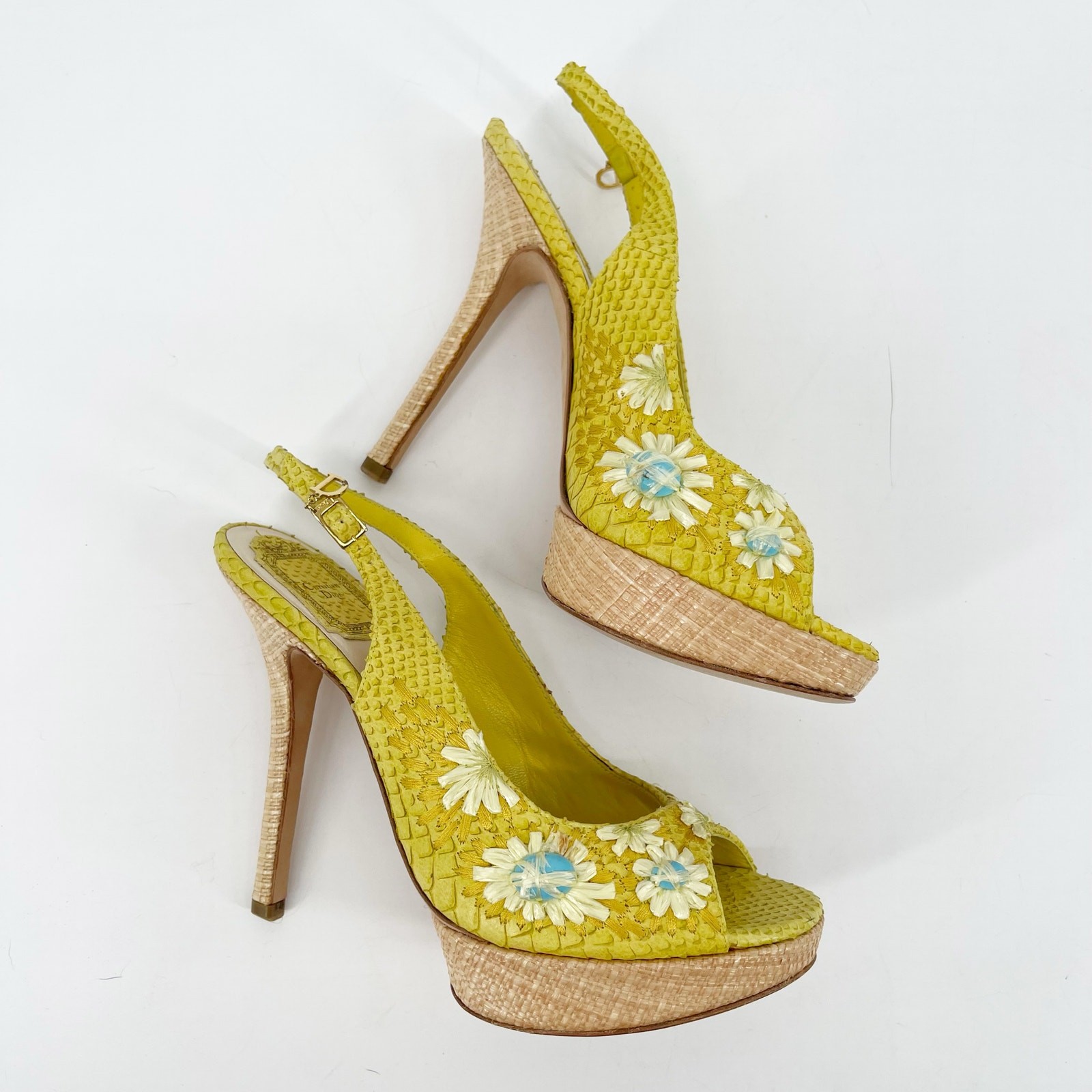 Dior Yellow Python Snakeskin Raffia Embroidered S… - image 3