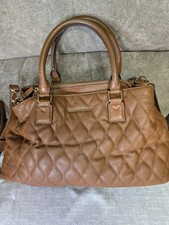 Vera Bradley Sycamore Emma Satchel Brown Quilted Leather Crossbody Bag Good