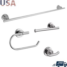 Geneva 4-Piece Bathroom Accessory Set Towel Bar Ring Hook Toilet Paper Holder US