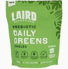 Laird Superfood Prebiotic Daily Greens Supplement, 0.5oz Servings, 15 pack