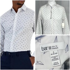 Bar lll Shirt Men Small White Navy Button Up Slim Fit Floral Stretch Casual New