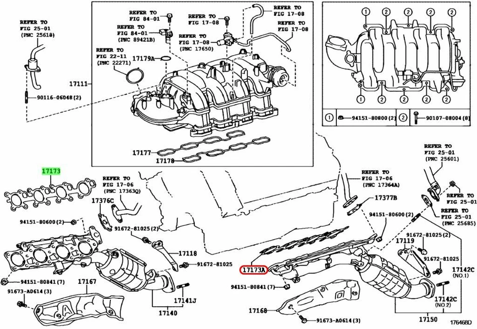 Junta de colector de escape Toyota OEM 17173-38020 para Lexus Foto 3 de 4