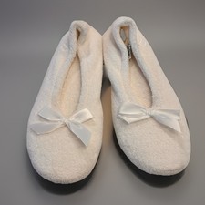New Isotoner Women's Classic Terry Ballerina Bow Slippers White Sz 6.5-7.5 Med