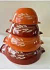 Vtg PYREX Set of 4 Autumn Harvest Wheat Cinderella Nesting Mixing Bowls 441 - 44