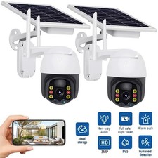 WiFi Solar Battery Powered Wireless Security Camera Sys Outdoor 2MP PTZ 2 PACK