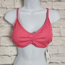NWT Shade & Shore Bikini Top Size Large Pink Ribbed Removable Pads Adj Straps 