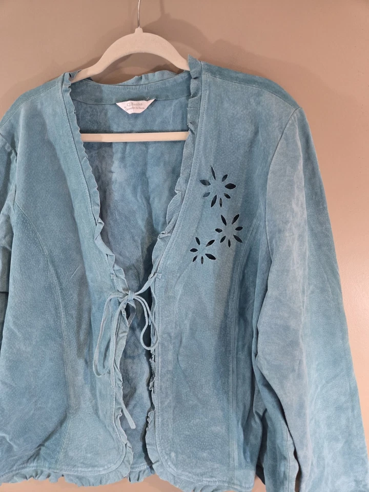 C. J. Банки кожаный бирюзовый галстук спереди блейзер кардиган размер 2 X офис карьера церковь - Изображение 4 из 4