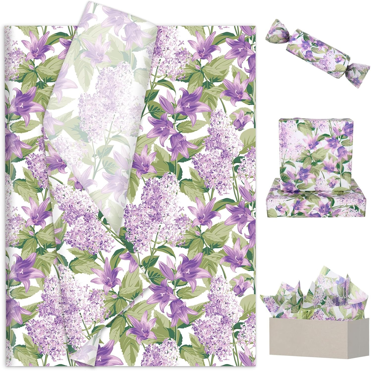 Purple Floral Gift Wrapping Paper Decorative Art P