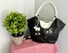 Vintage Y2K Radley Black Leather Shoulder Bag Magnetic Floral Embroidered
