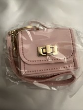 New- Cute Bag Charm/keychain Pink faux Leather Bag With Gold Hardware- Opens