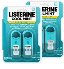 Listerine Pocketmist Cool Mint Oral Care Mist,Bad Breath Spray Strips,4 x 7.7 ml