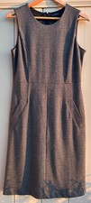 Land's End Women's Dress 6 Dark Gray Herringbone Pockets Back Pleat Sleeveless
