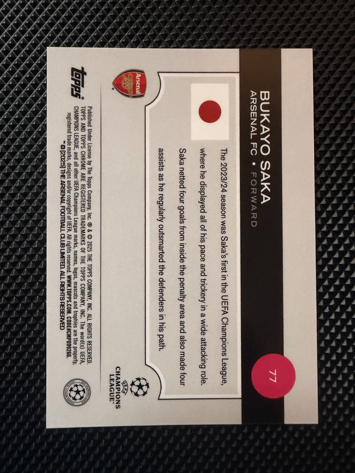 2024-25 Topps UCC Japan BUKAYO SAKA Cherry Blossom Case Hit Arsenal MINT view 2