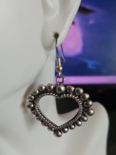 Silver Open Heart Dangle Earrings 2" NWOT