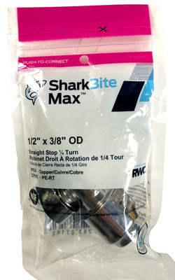 Sharkbite Max 1/2''x 3/8'' OD, 1/4 Turn Straight Stops UR23037